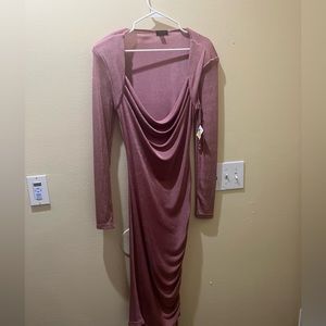 Blush ruched midi dress